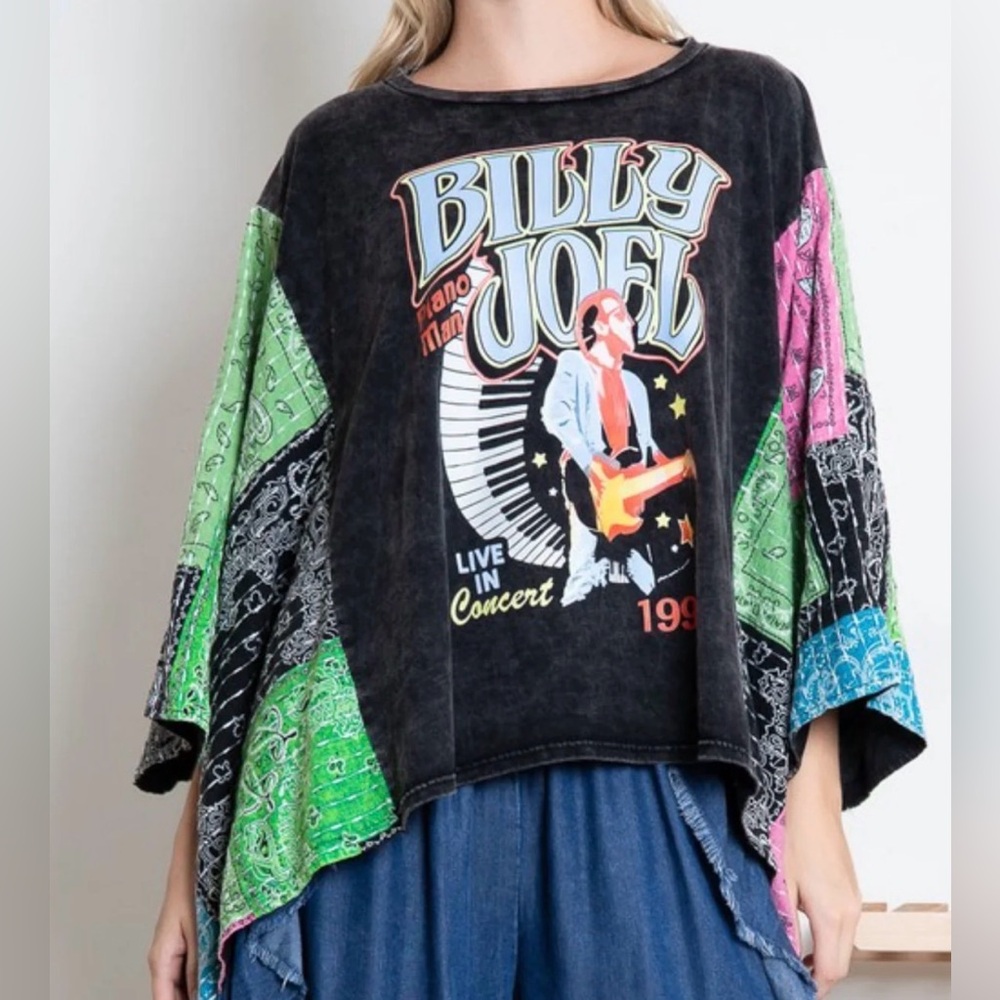 Blue Velvet Billy Joel Mineral Wash Bandana Graphic Oversized poncho size s/m - Picture 2 of 12